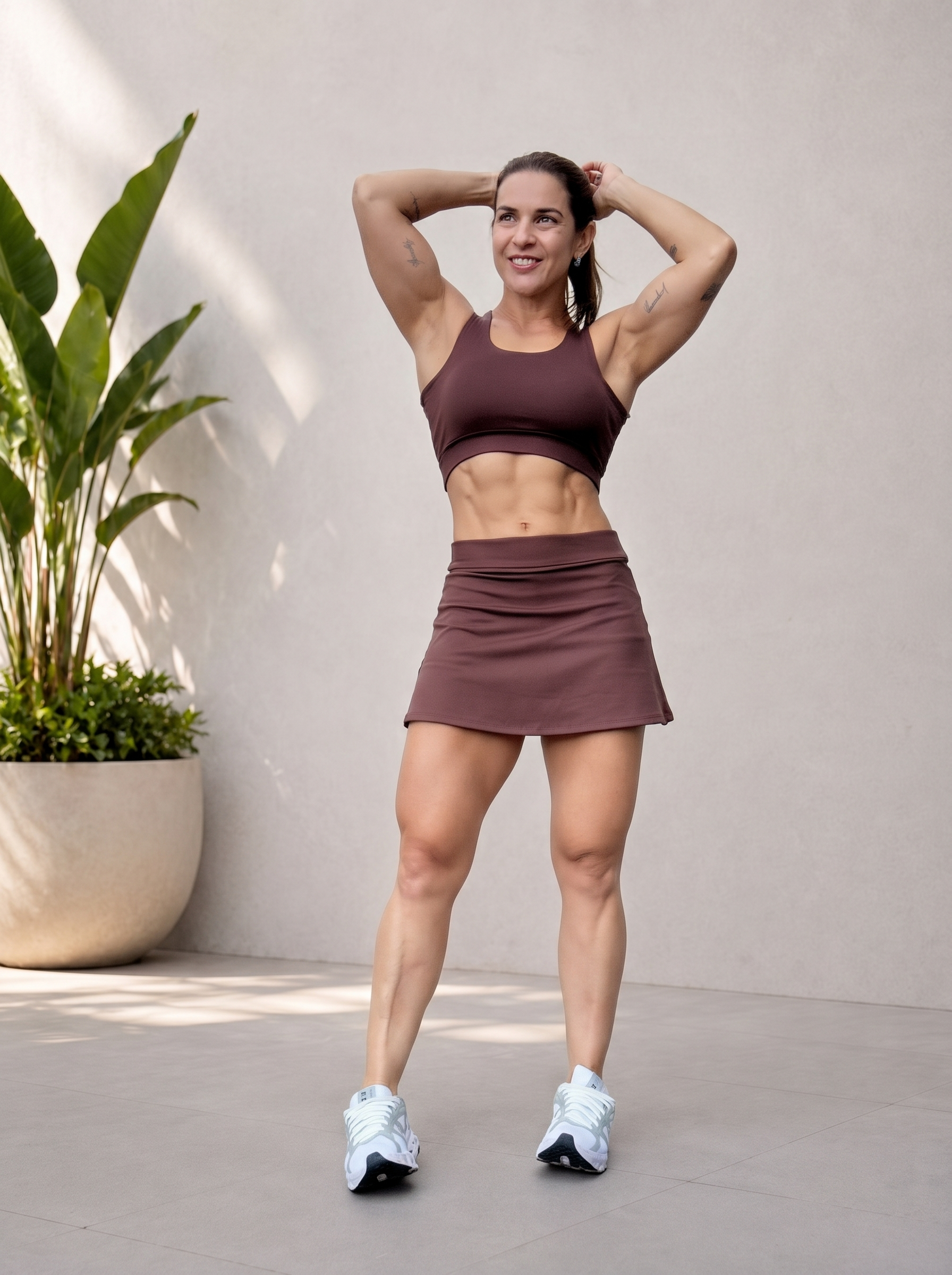 Conjunto Cropped + Saia Marrom